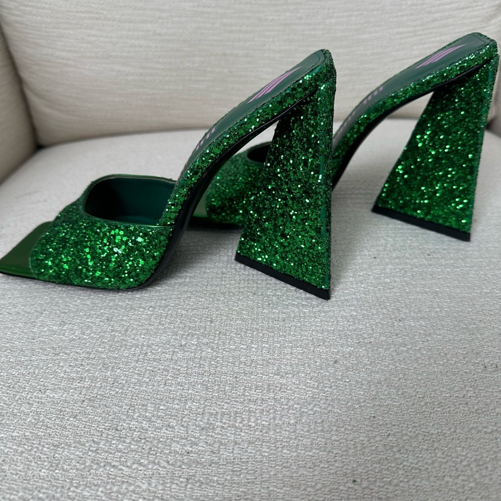 The Attico Green Glitter Heels